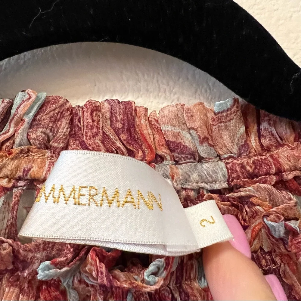 Zimmerman 100% silk floral tank with ruffled detail on neck and sleeve size 2 - Picture 3 of 4